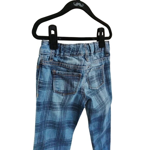 Old Navy Size 5 Skinny Jeans Girls Plaid Adjustable Waist Stretch Denim Blue - Picture 5 of 8